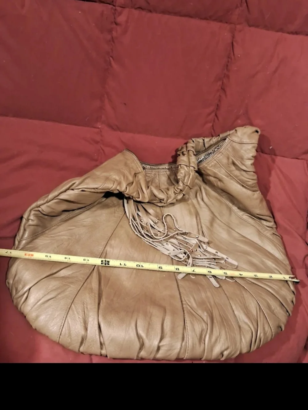 Steve Madden Taupe Ruched Hobo with Tassel